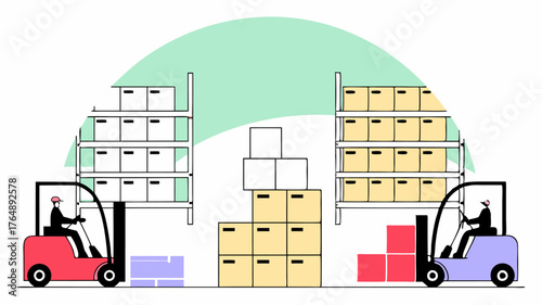 A warehouse interior bustling with activity showcasing workers unloading pallets of supplies stacking them high and preparing them for distribution with a sense of urgency.