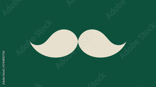 A simple graphic of a cream colored mustache on a dark green background in a minimalist style