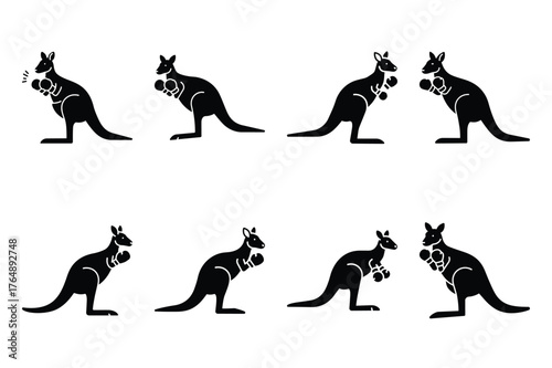 kangaroo boxing  minimal silhouette vector icon set. animal  icon set.