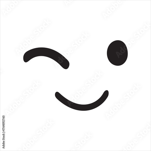 Simple winking face emoji icon art silhouette on vector white background