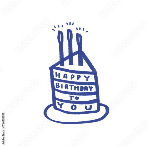 Minimal Blue Line Birthday Cake Illustration with Candles and Text Design