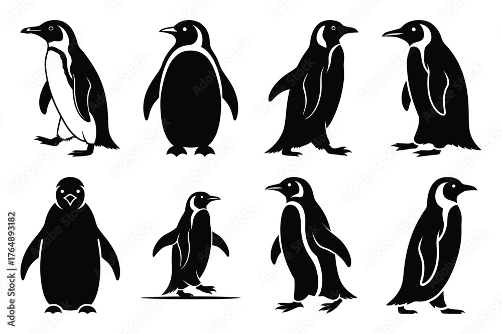 Fototapeta premium penguin walking minimal silhouette vector icon set. animal icon set.