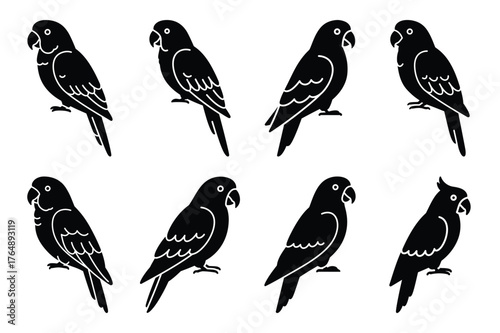 parrot sitting  minimal silhouette vector icon set. animal  icon set.