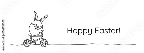 Easter Bunny on Bicycle, One Line Minimal Art