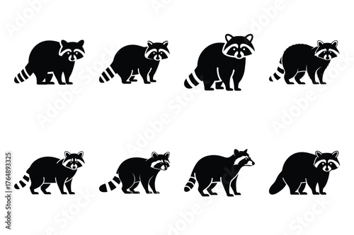 raccoon standing  minimal silhouette vector icon set. animal  icon set.