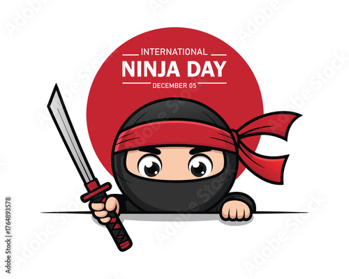 International Ninja Day vector. Ninja cartoon character. Ninja isolated on a White background. Ninja with sword.