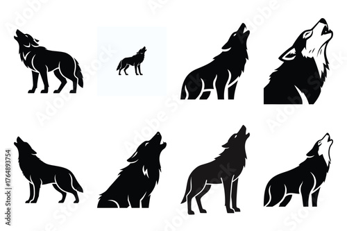 wolf howling  minimal silhouette vector icon set. animal  icon set.