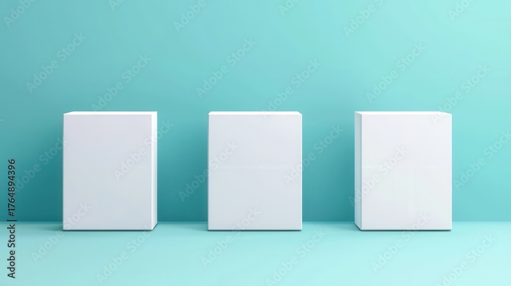 Naklejka premium Minimalist Display of Three White Boxes on Turquoise Background