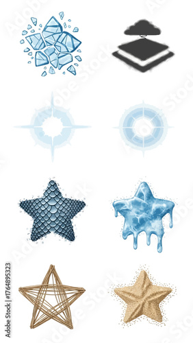 A set of stars, stars collection, star vector icons vector art of grid of fifteen black and white star icons 