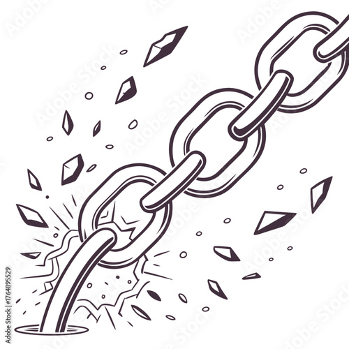 A broken chain link symbolizes breaking free from limitations and achieving freedom and liberation from constraints