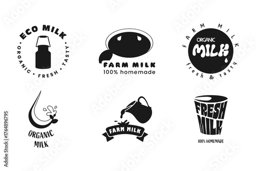 Various designs highlight the branding of organic and fresh milk products. The visuals emphasize eco-friendliness and homemade qualities, suitable for environmentally conscious consumers.