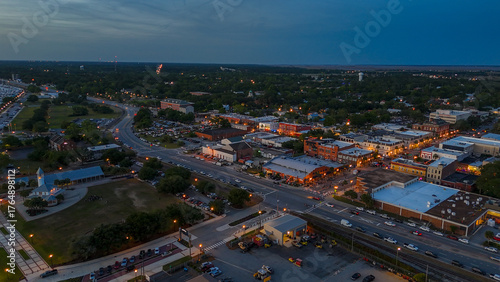 Bilde på lerret Aerial landscape of coastal downtown Brunswick city summer sunset in southeast c