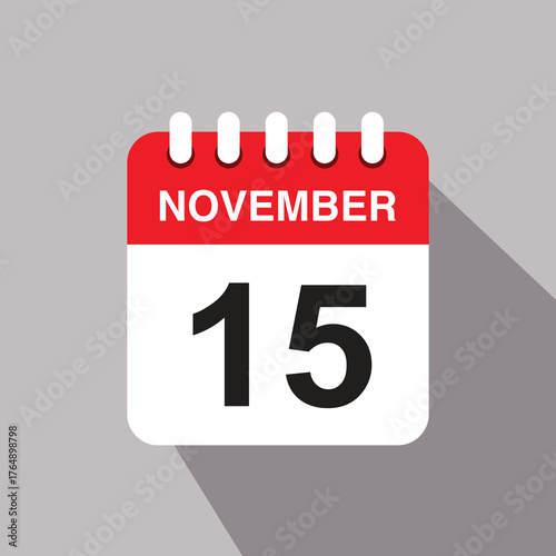 15 november calendar date icon. vector illustration with shadow design