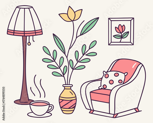 Illustration of a colorful living room interior