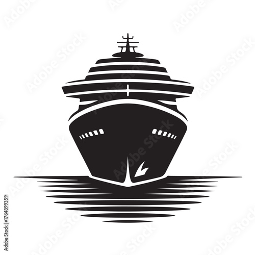 Silhouette of a cruise ship on the water isolated on white background