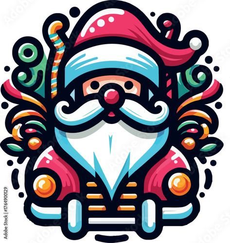 Santa Claus car decor logo icon, colorful vector illustration  white background. .