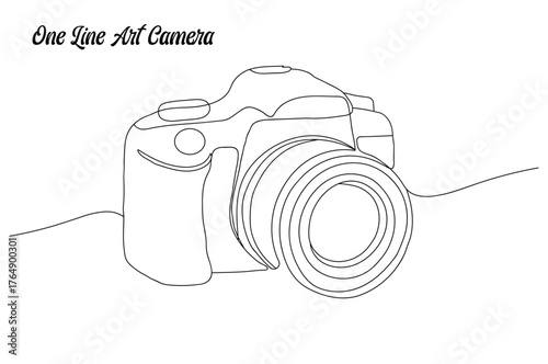 Continuous line camera drawing, Minimalist digital camera art, One line DSLR illustration, Camera continuous outline, Modern line art camera, Continuous one line DSLR, Linear digital camera vector