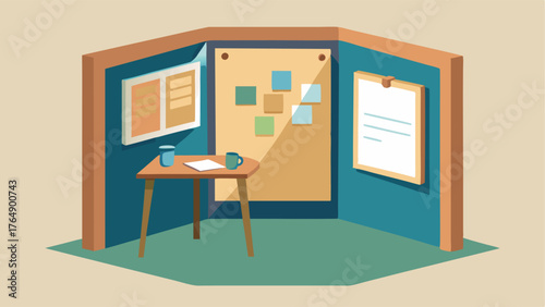 A corner carrel with a large cork board for pinning notes and a magnetic whiteboard for jotting down ideas.