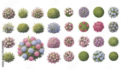 Collection of diverse spherical floral arrangements and greenery accents