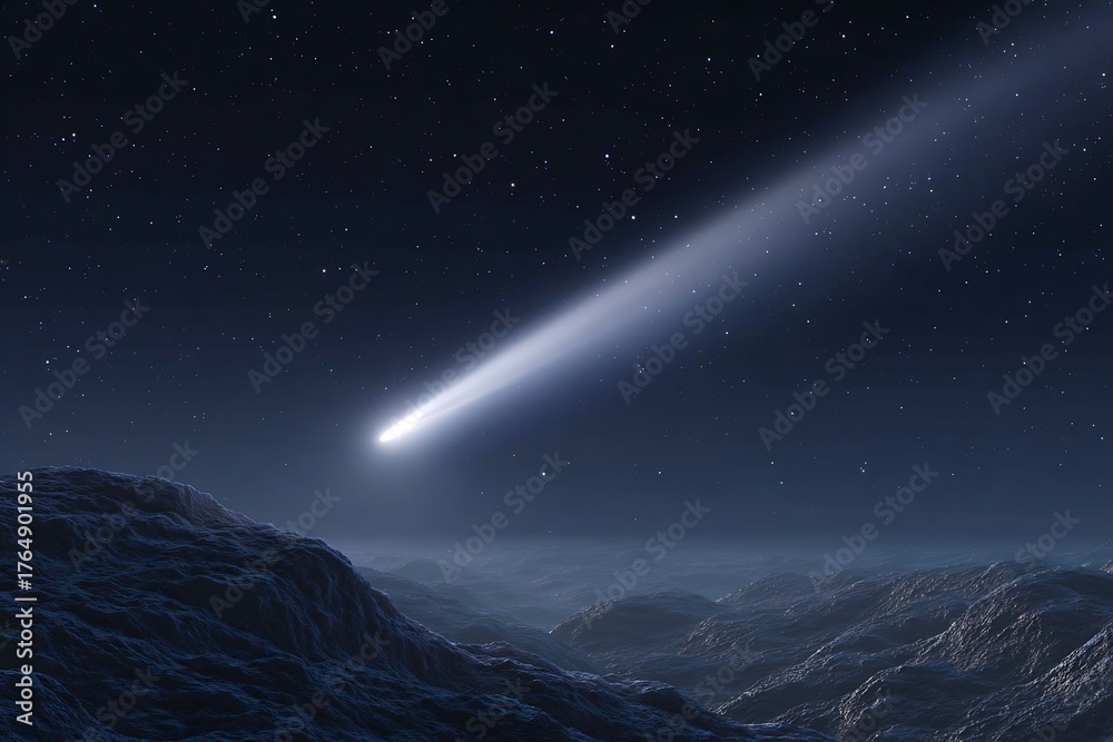 Fototapeta premium Stunning Night Sky with Comet Over Dark Mountain Landscape