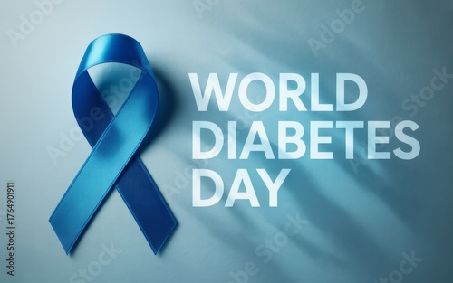 World Diabetes Day blue ribbon awareness symbol for diabetes prevention healthcare and medical concept