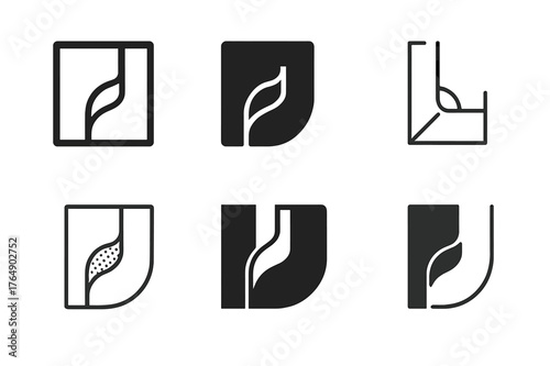 Foam Seal Logo Variations. Sealing windows to prevent drafts. Set Logo of foam seal: compressible foam tape closing gap. Icon set. harmonious logo variations