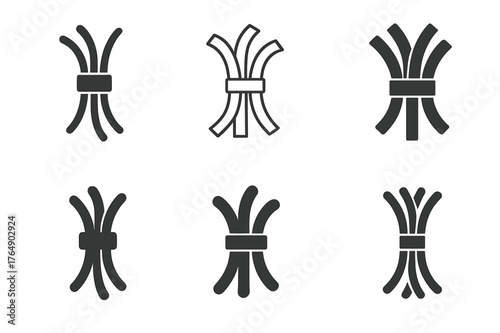 Cable Management Logos. Electricians working with wiring and systems. Set Logo of cable management: bundled wires with ties. Icon set. harmonious