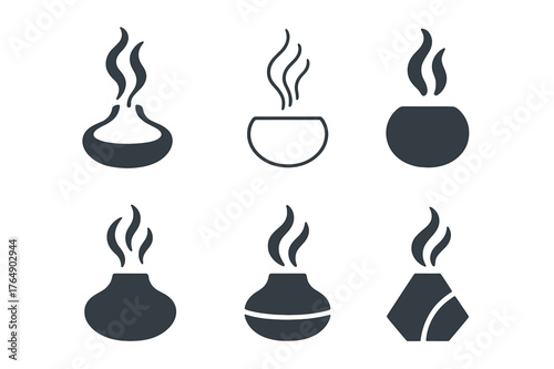 Aromatherapy Diffuser Logos. Deep sleep. Set Logo of Deep sleep: Aromatherapy diffuser with calming vapor. harmonious logo variations of the same emblematic