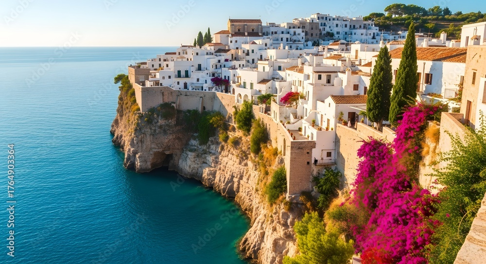 Obraz premium Picturesque coastal town of polignano a mare in puglia, italy on a sunny day
