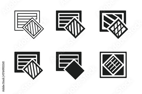 Air Filter Logos. Checking air filters. Set Logo of Checking air filters: HVAC return vent grille with slide-out filter. harmonious logo variations of the same