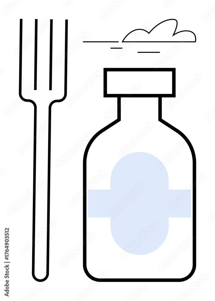 Fototapeta premium Fork and bottle with modest emphasis on clean design, ideal for themes thumbs up dining, food, cooking, kitchen, nutrition, healthy living, minimalism, and flat conceptual visuals