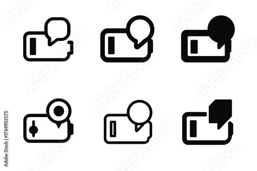 Social Media Logo Variations. Checking social media one last time. Set Logo of Checking social media one last time: a phone battery icon nearly empty with a
