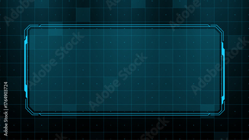 Light blue futuristic hud frame on grid background. Technology interface concept for digital display, data visualization, sci-fi scene.