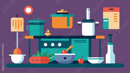 A cooking station equipped with kitchen tools and ingredients for cultural cuisine workshops.