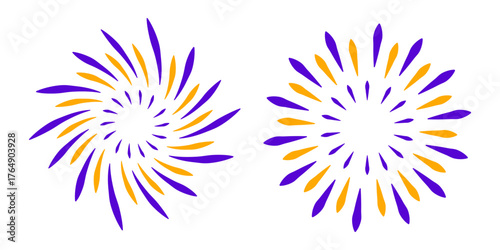 Set of fireworks icons isolated on white background. Pyrotechnic salute symbol. Festive element. Vector.