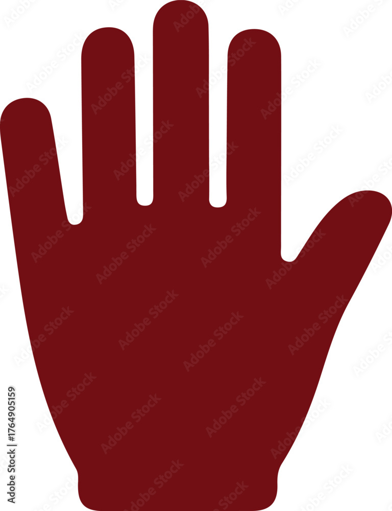 Obraz premium Maroon hand print symbol graphic isolated palm fingers gesture sign five stop icon