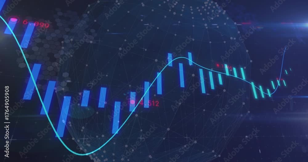 Globe forming triggers chart showing trend line dipping and rising as ...