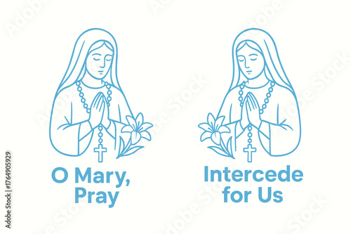 Marian Prayer Banners. Marian Intercession. Two vertical A6 banners with safe margins, centered composition, no elements touching edges, flat vector design,