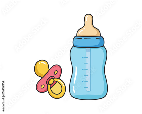 Baby bottle and pacifier vector illustration on white background art