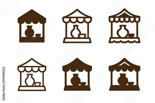 Artisan Logo Variations. handicraft markets. Set Logo of artisan stall tent: harmonious logo variations of the same emblematic concept, each with different