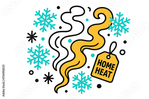 Smoke and Snowflakes. Smoke and Snowflakes. Warm curls of smoke twist upward through drifting geometric snow crystals. A floating tag reads ?Home Heat.? Modern