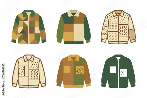 Vintage Logo Variations. Vintage and second-hand clothing. Set Logo of Vintage and second-hand clothing: Patchwork jacket. harmonious logo variations of the