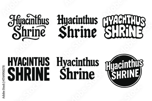 Hyacinthus Lettering Variations. Hyacinthus Shrine. Set lettering. harmonious lettering variations of the same emblematic concept, each with different artistic