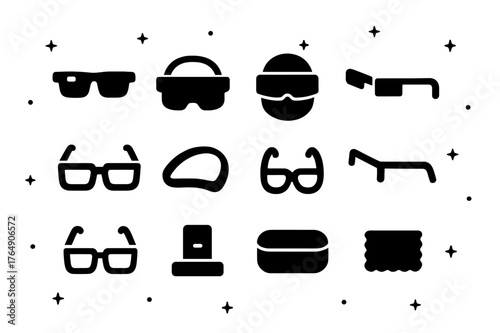 Augmented Reality Icons. augmented reality headsets. Solid icons set of augmented reality headsets: smart glasses, visor headset, mixed reality helmet,
