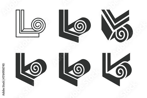 Weatherstripping Logo Designs. Sealing windows to prevent drafts. Set Logo of weatherstripping: adhesive roll sealing window corner. Icon set. harmonious logo