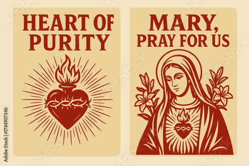 Immaculate Heart Banners. Immaculate Heart. Two vertical A6 banners with safe margins, centered composition, no elements touching edges, bold, red and beige,