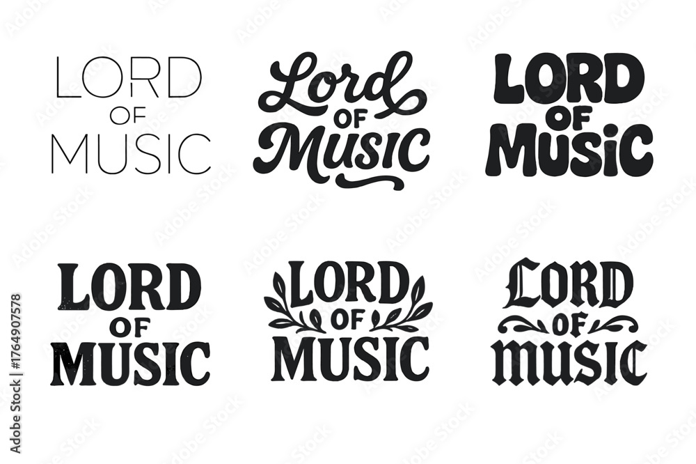 Obraz premium Harmonious Lettering Variations. Lord of Music. Set lettering. harmonious lettering variations of the same emblematic concept (Modern minimal