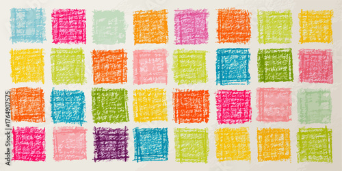 다채로운 색상으로 표현된 손으로 그린 사각형 패턴은 창의적인 디자인과 예술적 감각을 보여줍니다.