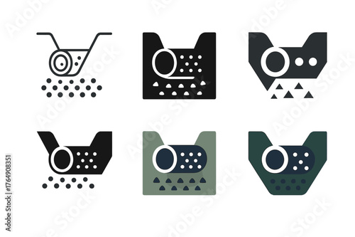 Drainage Pipe Logos. Drainage pipes in trench. Set Logo of Drainage pipes in trench: perforated pipe laid in gravel bedding inside trench. harmonious logo