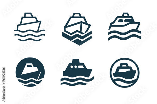 Ferry Route Emblems. public transportation networks. Set Logo of public transportation networks: ferry route emblem. harmonious logo variations of the same